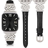 Minyee Celtic Knot Leather Band Compatible with Apple Watch Band 41/40/38/44/45/46/49/42mm Women, Slim Thin Dressy Premium Leather Adjustable Strap for iWatch Series 11 10 9 8 7 6 5 4 SE/Ultra 3 2 1