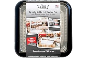Fancy Panz 8 x 8-Inch Dress Up and Protect Your Foil Pan®, 100% Made in USA, 8 x 8 Foil Pan Included. Hot or Cold Food. Stackable for easy travel. Great for potlucks, tailgating & home (Black)