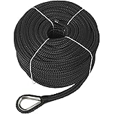 NovelBee 1/2" x 150' Double Braid Nylon Anchor Line with Stainless Steel Thimble,Safe Workload:1,020 Lbs;Tensile Strength:5,100 Lbs