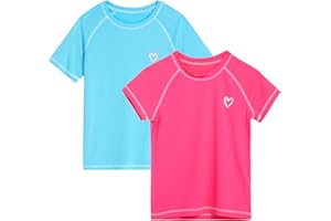 Pink Platinum Girls Rash Guard Shirt - 2 Pack UPF 50+ Quick Dry Short Sleeve Swim Shirt Rash Guard for Girls (Sizes: 4-16)
