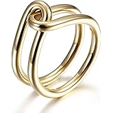 Jinbaoying Gold Rings for Women Girl Statement Fashion Rings Gold Plated Stainless Steel Engagement Promise Knot Love Rings (Gold, 9)