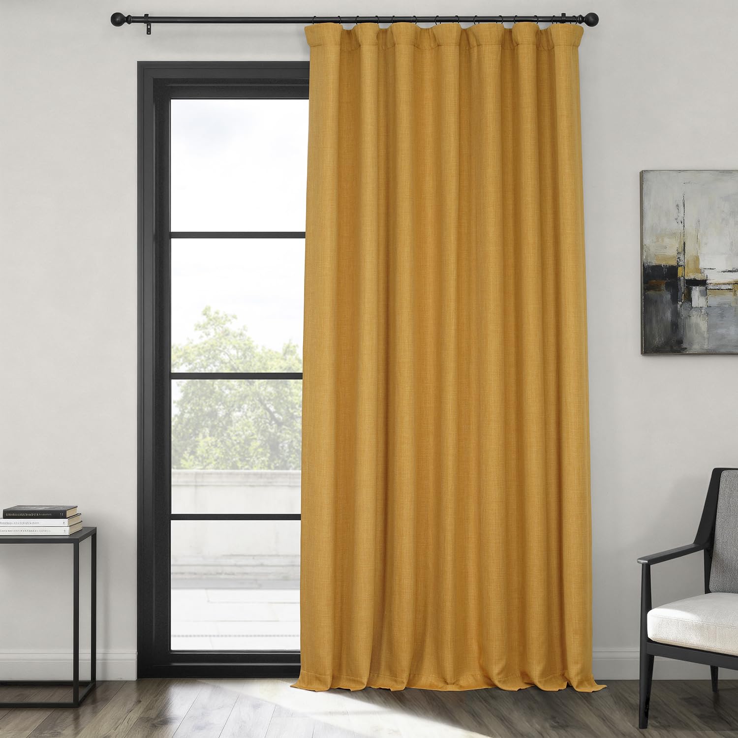 HPD Half Price Drapes - Faux Linen Curtains for Living Room (1 Panel) - 100W X 84L - Extra Wide Textured Room Darkening Curtains for Bedroom 84 Inches Long - Drapes for Home Decor, Dandelion Gold Image