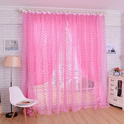 Aspiredeal Elegant Sheer Valance Tulle Voile Window Door Wall Home Rose Pattern Curtain Pink