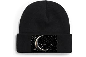 Fashion Knitted Beanie Hat, Soft Acrylic Winter Skull Cap for Men Women Crescent Moon on Black Background Knitted Hat Outdoor