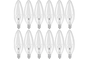 COLWATT 12-Pack E12 Candle Light Bulbs 40W Warm White 2500K, 380 Lumen Dimmable Chandelier Light Bulbs for Ceiling Fan, Pendants or Outdoor, B10 Clear Candelabra Base Bulbs