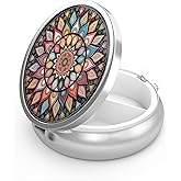 Pill Box 3 Compartment Medicine Pill Case,Portable Pill Box for Pocket or Purse Pill Box Decorative Metal Medicine Vitamin Organizer Unique Gift(Geometric Colorful Mandala)