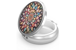 HION Pill Box 3 Compartment Small Pill Case,Portable for Pocket or Purse Pill Organizer Pill Container Holder to Hold Vitamins, Medication, Fish Oil and Supplements(Colorful Mandala)