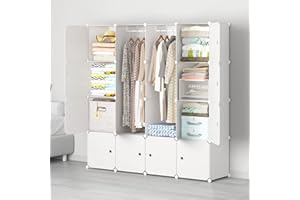 MAGINELS Portable Wardrobe Closets - 14"x18" Depth (16 Cube) Cube Storage, Bedroom Armoire, Wardrobe Storage Closet, Clothes Dresser, Closet Storage Organizer, White