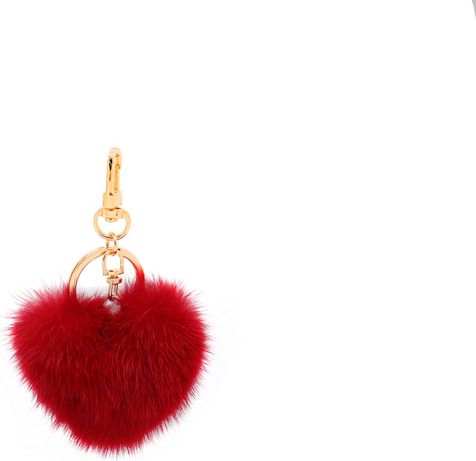 surell Real Mink Fur Red Heart Keychain - Soft Small Red Heart Charm - Cute Red Valentines Day Gifts for Her - Plush Heart Shaped Key Ring - (Red)