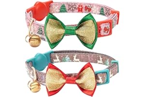 Blueberry Pet Pack of 2 Cat Collars, The Power of Lavish Holiday Blessed Christmas Trees Adjustable Breakaway Cat Collar with Bow Tie & Bell, Neck 9"-13"
