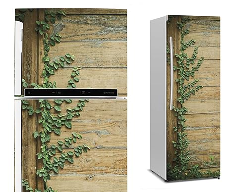 Vinilo para Nevera y Frigorífico - Puerta de Madera y Enredadera ...
