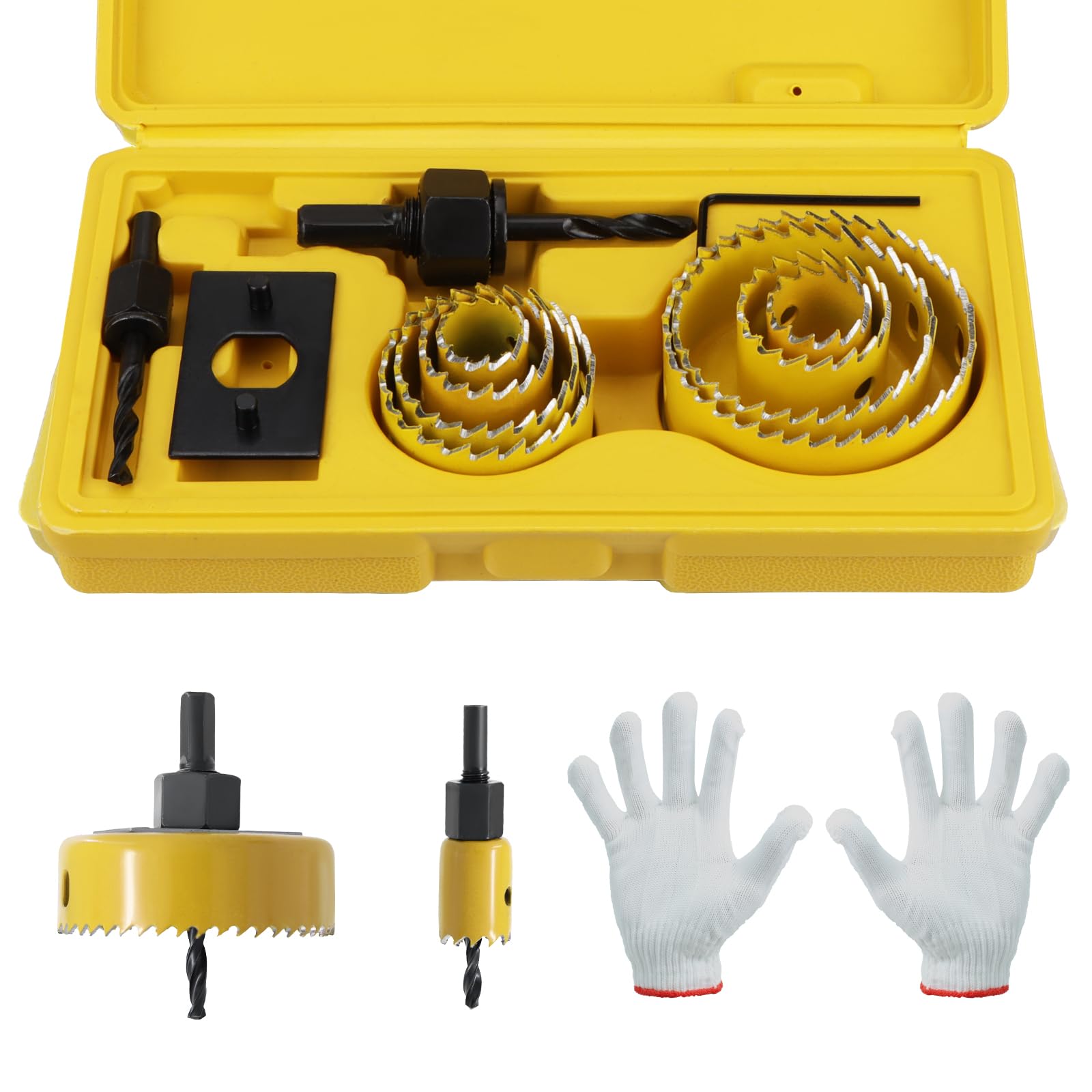 Wkmamo 13 Pcs Hole Saw Cutter Kit,Carbon Steel Downlights Drill Bit Tools 19-64mm for Wood, Plasterboard, Density board (Yellow 13pcs)