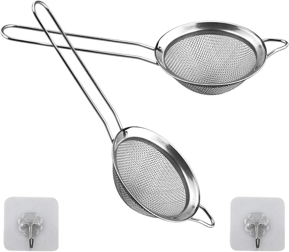 SZCXDKJ 2 Pack 8cm Fine Mesh Strainer with Handle Kitchen Hook