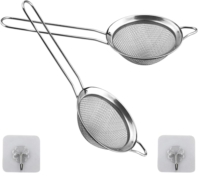 SZCXDKJ 2 Pack 8cm Fine Mesh Strainer with Handle Kitchen Hook