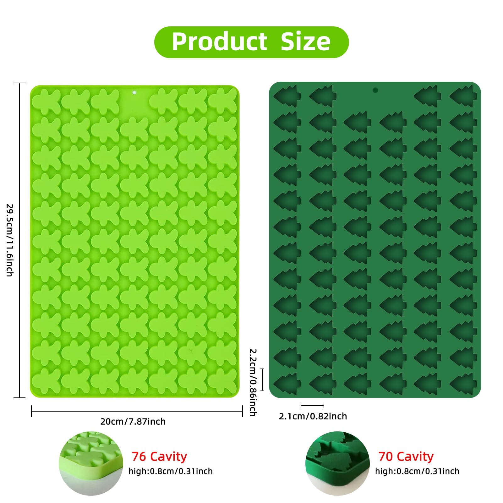 2 PCS Christmas Silicone Molds, 70 Cavity Xmas Tree & 76 Cavity Gingerbread Man Mini Silicone Molds for Baking Biscuits, Gummy,Candy,Chocolate,Jelly,Pet Dog Treats Mold
