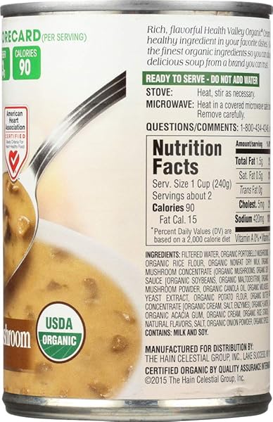 HEALTH VALLEY ORGANIC CREAM OF MUSHROOM SOUP 14.5 OZ