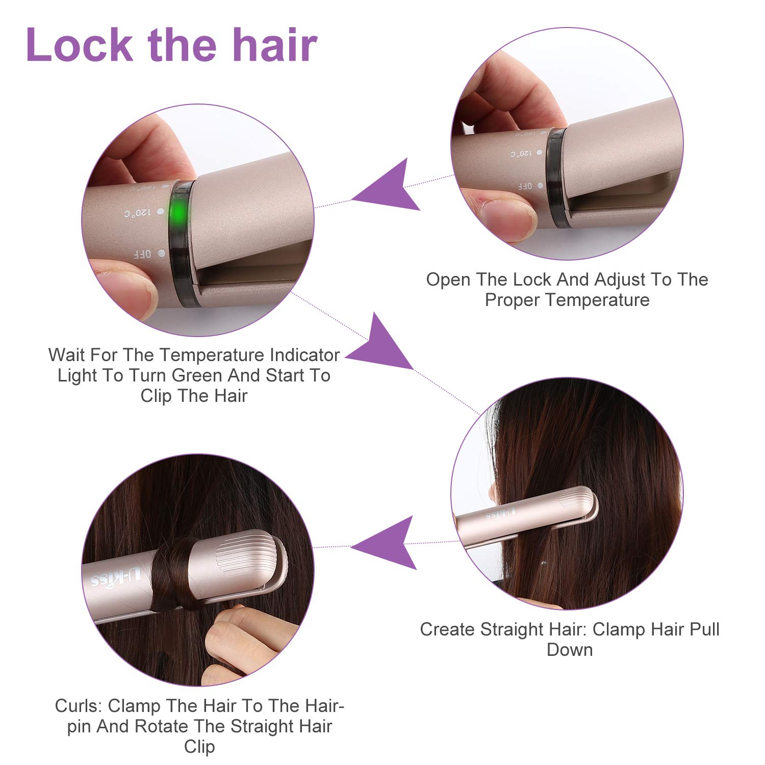 U-Kiss 2-In-1 Hair Straightener Curler, Max 450℉ Fast Heating Straightening Curling Iron with Wide Ceramic Floating Plate