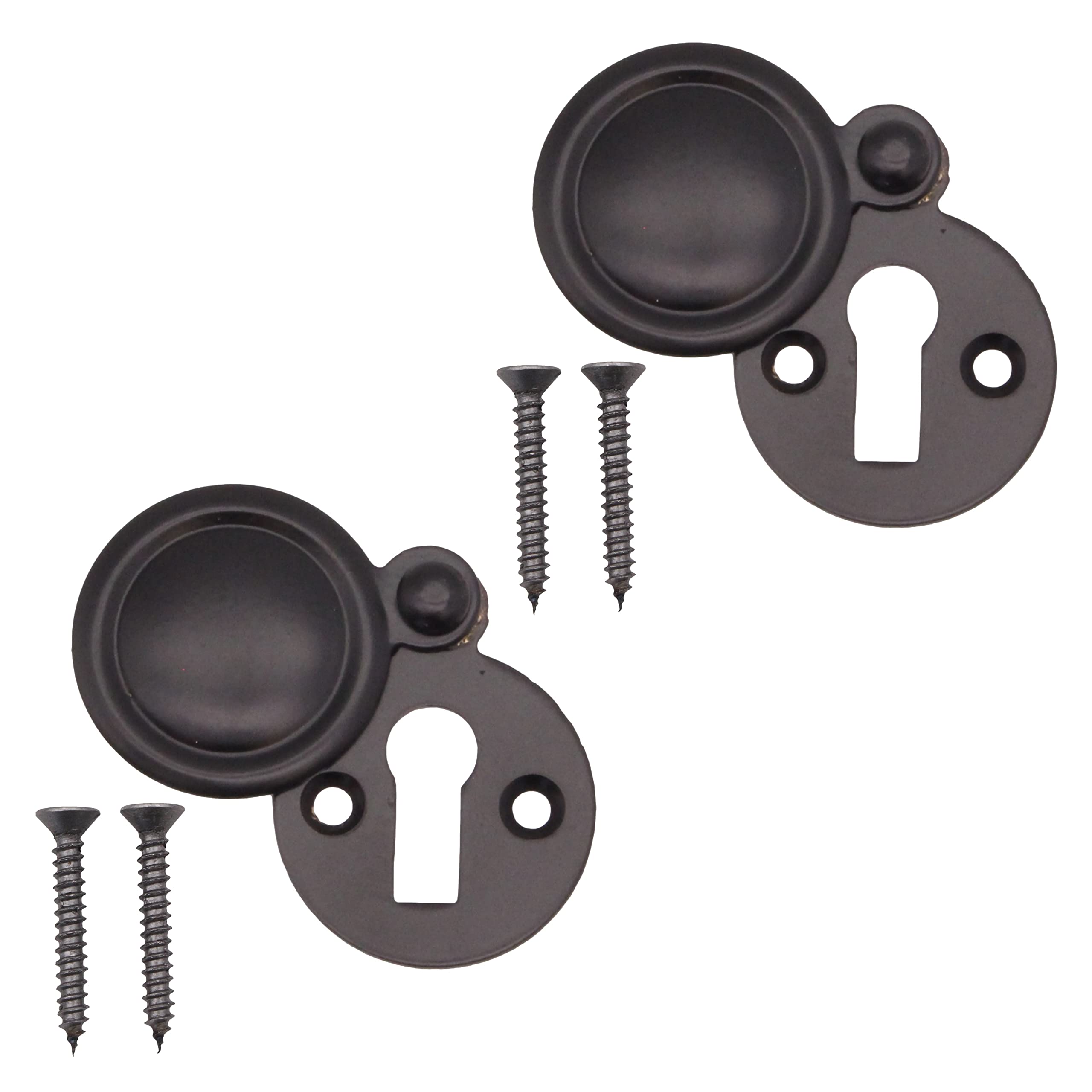 Victorian Keyhole Covered Escutcheon for Front Doors 35mm Black| Pack of 2
