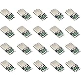 Teansic 20Pcs 24Pin USB 3.1 Type C Male PCB Solder Socket Connectors | 24Pin Full Function Pinout, USB3.1 High Speed Transfer, PCB Solder Design, DIY Cable Making Parts, Stable Signal Transmission