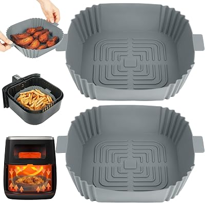 BYKITCHEN 8 Inch Silicone Air Fryer Liner, 2 Pack, Square Inserts