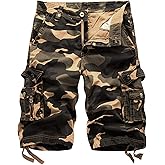 HODZAIW Mens Camo Cargo Shorts Cotton Multi-Pocket Outdoor Camouflage Cargo Shorts