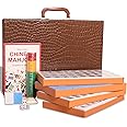 GUSTARIA Chinese Mahjong Set, Mahjong Game Set with 146 Numbered Large Tiles (1.5", Blue), Mahjongg Tiles Set with Brown Carrying Case (Mah Jongg, Majiang)