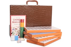 GUSTARIA Chinese Mahjong Set, Mahjong Game Set with 146 Numbered Large Tiles (1.5", Blue), Mahjong Tiles Set with Brown Carry