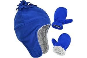 EXEMABA Toddler Winter Hat with Mitten Set - Baby Kids Warm Fleece Cap Set with Ear Flaps