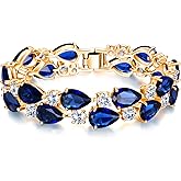 EVER FAITH Gorgeous Cubic Zirconia Birthstone Elegant Dual Layer Tear Drop Wedding Prom Tennis Bracelet for Women