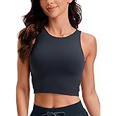 CRZ YOGA Womens Butterluxe Double Lined Cropped Tops High Neck Racerback Tanks Sleeveless Casual Workout Crop Shirts