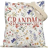 APJYM Grandma Gifts Floral Tote Bag, Mother's Day Birthday Gifts for Grandma from Grandkids Grandsons Granddaughters Canvas Tote Bags for Women,Reusable Grocery Shopping Bag
