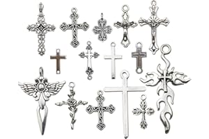 iloveDIYbeads 100g (About 42pcs) Craft Supplies Antique Silver Jesus Christ Cross Charms Pendants for Crafting, Jewelry Findings Making Accessory for DIY Necklace Bracelet (M266)