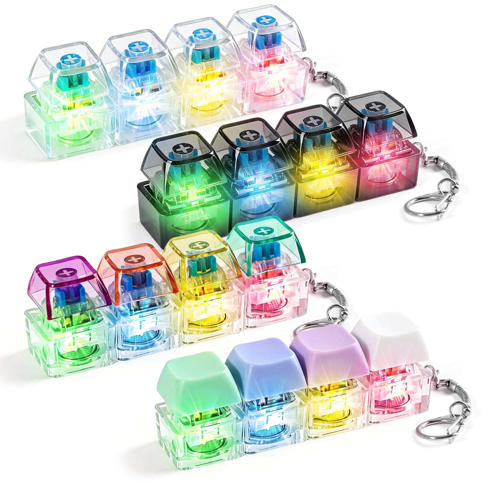 4PCS Button Keyboard Fidget Toy with Keychain Portable Keyboard Fidget Keyring for Stress Relief Anxiety Relief Focus Fun Durable Fidget Keyboard for Kids Adults Multi-Functional Decompression Gift