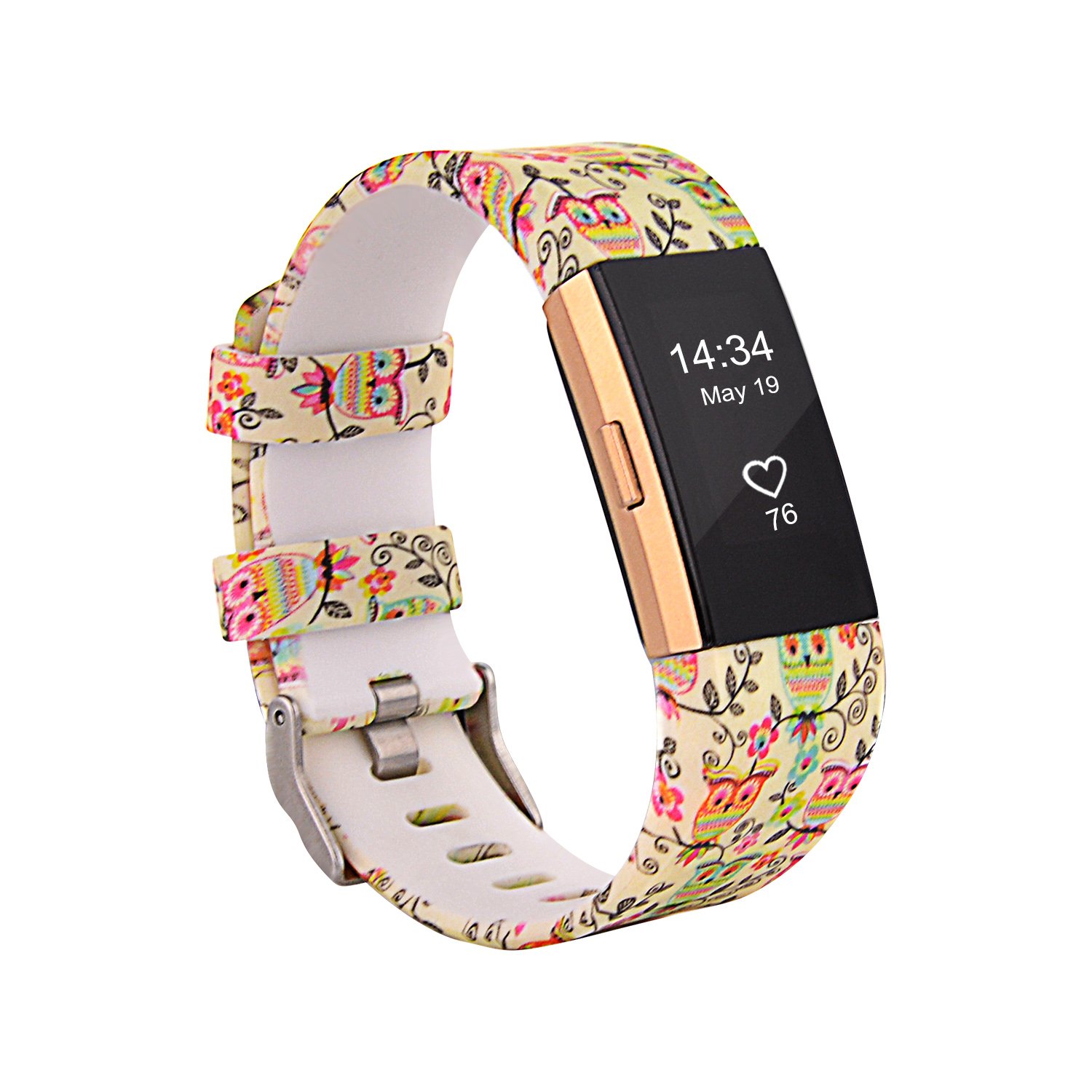 Fitbit Charge 2 Band,Soft Silicone Adjustable Replacement Sport Strap Printed Design Bands with Classic Buckle Fitness Accessory Wristband for Fitbit Charge2 (Pattern-15, Large (Wrist 6.5\