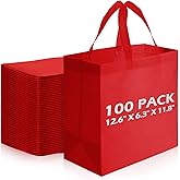 Reginary 100 PCS Reusable Totes Bags - Non Woven Grocery Handle Bags for Shop Events & Retail Store(Red)
