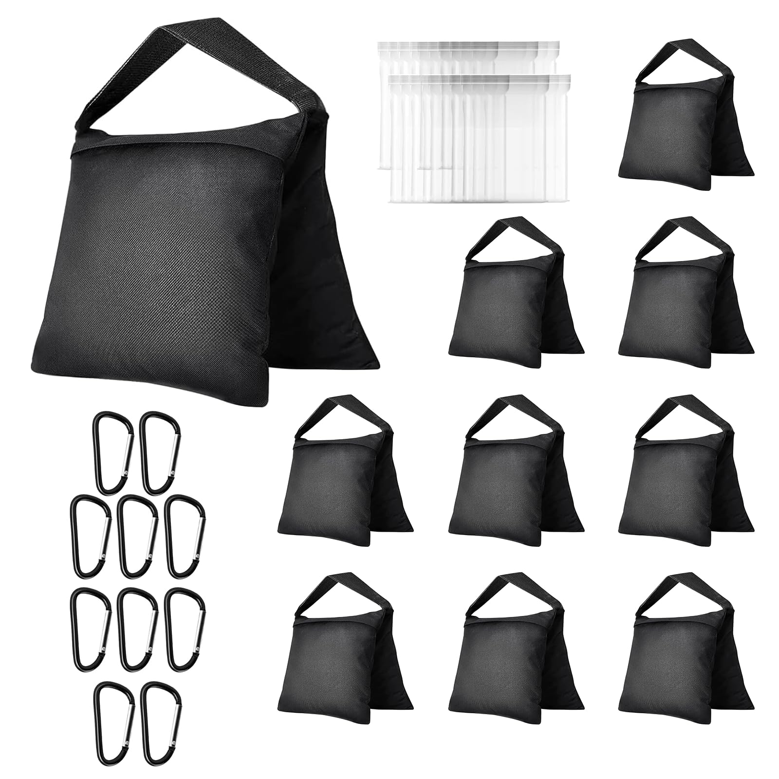EMART 10 Pack Heavy Duty Sandbags - Weight Bag Heavy Duty Saddlebags Sand Bag for Photography, Backdrop Stand, Light Stand, Tripod, Photo Video Studio, Canopy, Patio, Tent - Black