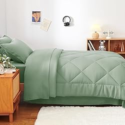 CozyLux Twin Comforter Set with Sheets Sage Green
