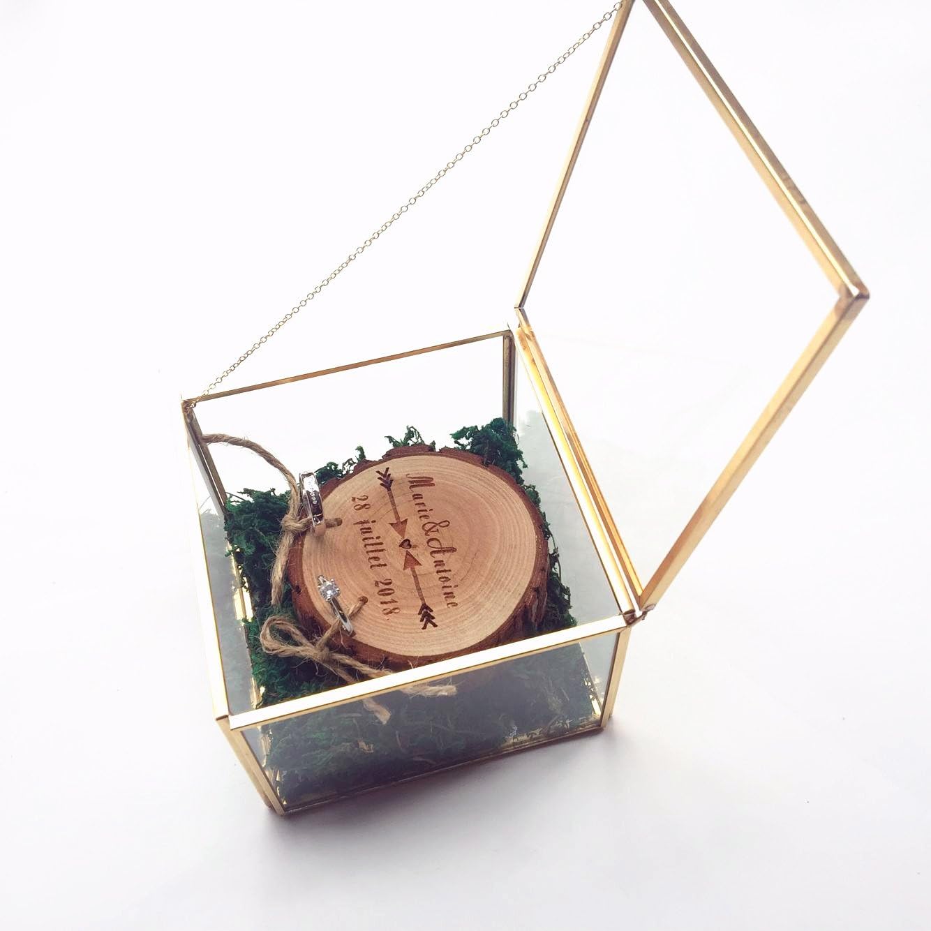 sendinglove Custom Rustic Wedding Ring Box, Personalized Wedding Ring Bearer Box Wedding Gift Geometric Terrarium Engagement Ring Box, Ring Bearer Pillow, Glass Ring Holder, Geometric Jewelry Box