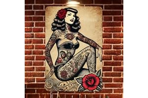 CoviSuit Vintage Sign Tattoo Pin Up Sexy Girl Tin Sign Retro Wall Art Metal Poster for Men Cave Bars Cafes Garage Wall Decor 