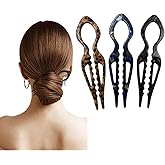 Jimmidy Prestige Hair Pins,French U-Shaped Hair pin 3Pack Elegant Women Hair Accessories Suitable for Thick or Thin Hair (Black, Leopard print, Blue)