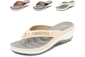 Crepuscute Women's Rhinestone Leather Platform Wedge Flip-Flop Slip-On Summer Beach Comfortable Low Top Walking Shoes Outdoor Party Travel Fashion Slide Sandals