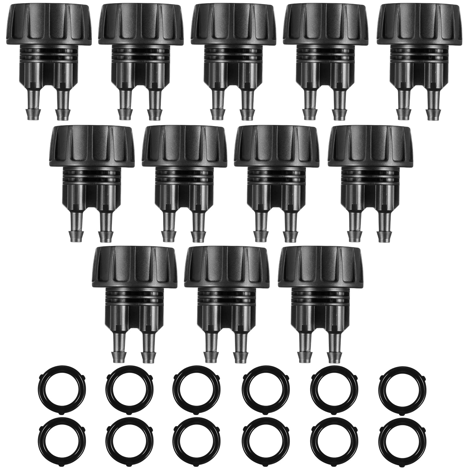 Photo 1 of Retisee 12 Pcs 1/4 Inch Drip Irrigation Hose Connectors to 3/4 Inch Garden Faucet Adapter Drip Irrigation System Convert 3/4 to 1/4 Drip Hose Fittings with 12 Washers for Garden Irrigation