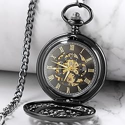 Whodoit Black Screw Design Mechanical Pocket Watch