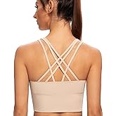 AGONVIN Women's Strappy Longline Yoga Sports Bra Padded Wireless Crop Top Cami Tank Top
