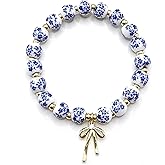 Vintage Beaded Charm Bracelet for Women - Handmade Stretch Floral Bow Design, Dainty Jewelry Gift for Her, Adjustable Romantic Bracelets for Everyday Wear