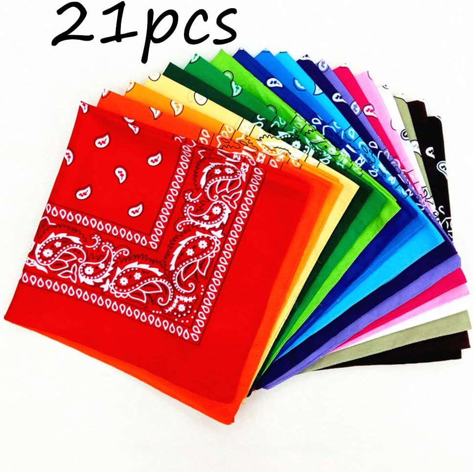 21Pcs 55 * 55Cm Printed Square Linen Fabric Multi-Usages Square Scarf Fashionable Fabric DIY Bandanas Headband Clothes Decoration