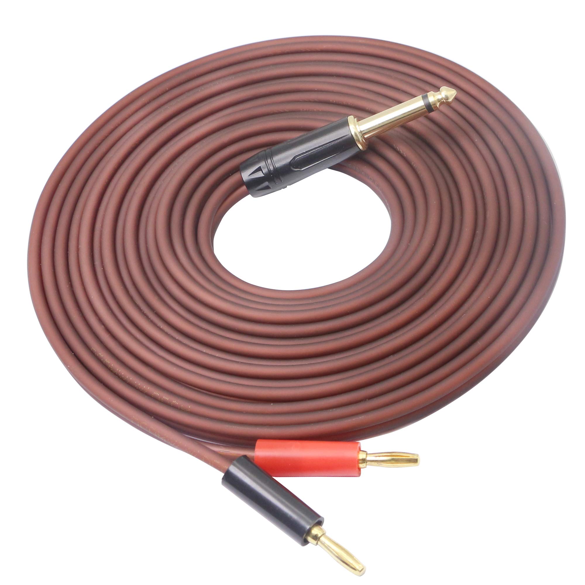 XMSJSIY 1/4 TS to Banana Plug,6.35mm TS Phono to Banana Plug Speaker Audio Cable,Gold-Plated 1/4 TS Male to Dual Banana Plugs OFC HiFi Speaker Wire for DJ Application, Mixer, Headphone Jack (5 Meter)