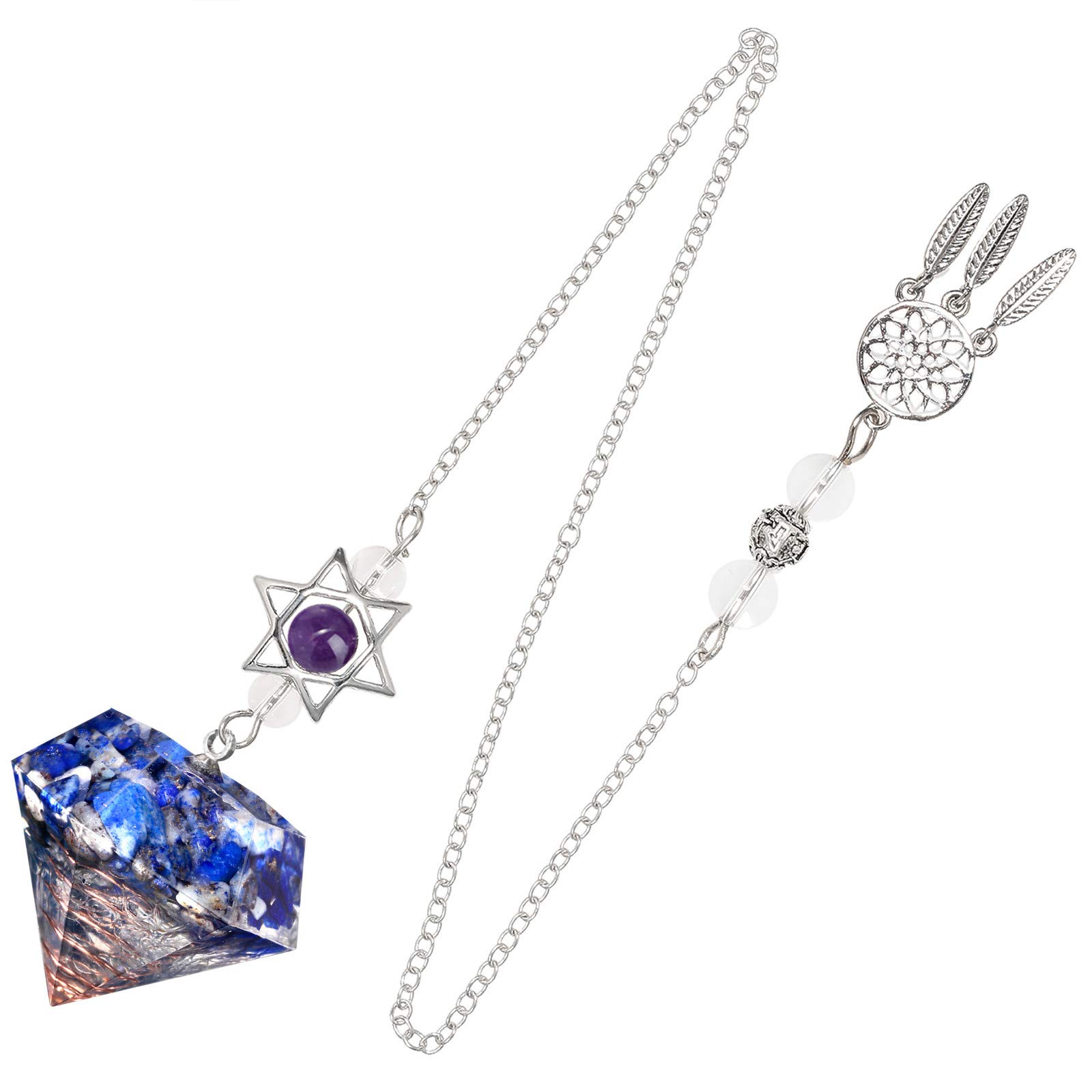 mookaitedecor Lapis Lazuli Resin Crystal Point Gemstone Reiki Healing Pendulums for Dowsing Scrying Divination Meditation, Merkaba Star Dreamcatcher