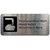 Employees Must Wash Hands Restroom Sign, Brushed Aluminum (7"W x 3"H) - by GDS
