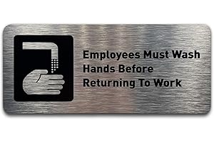 GDS ARCHITECTURAL SIGNAGE SOLUTIONS Employees Must Wash Hands Before Returning to Work Sign - Includes Adhesive Strips - Bathroom Sign, Bathroom Signs for Business, Restroom Signs for Business - 7"W x 3"H (Brushed Aluminum)